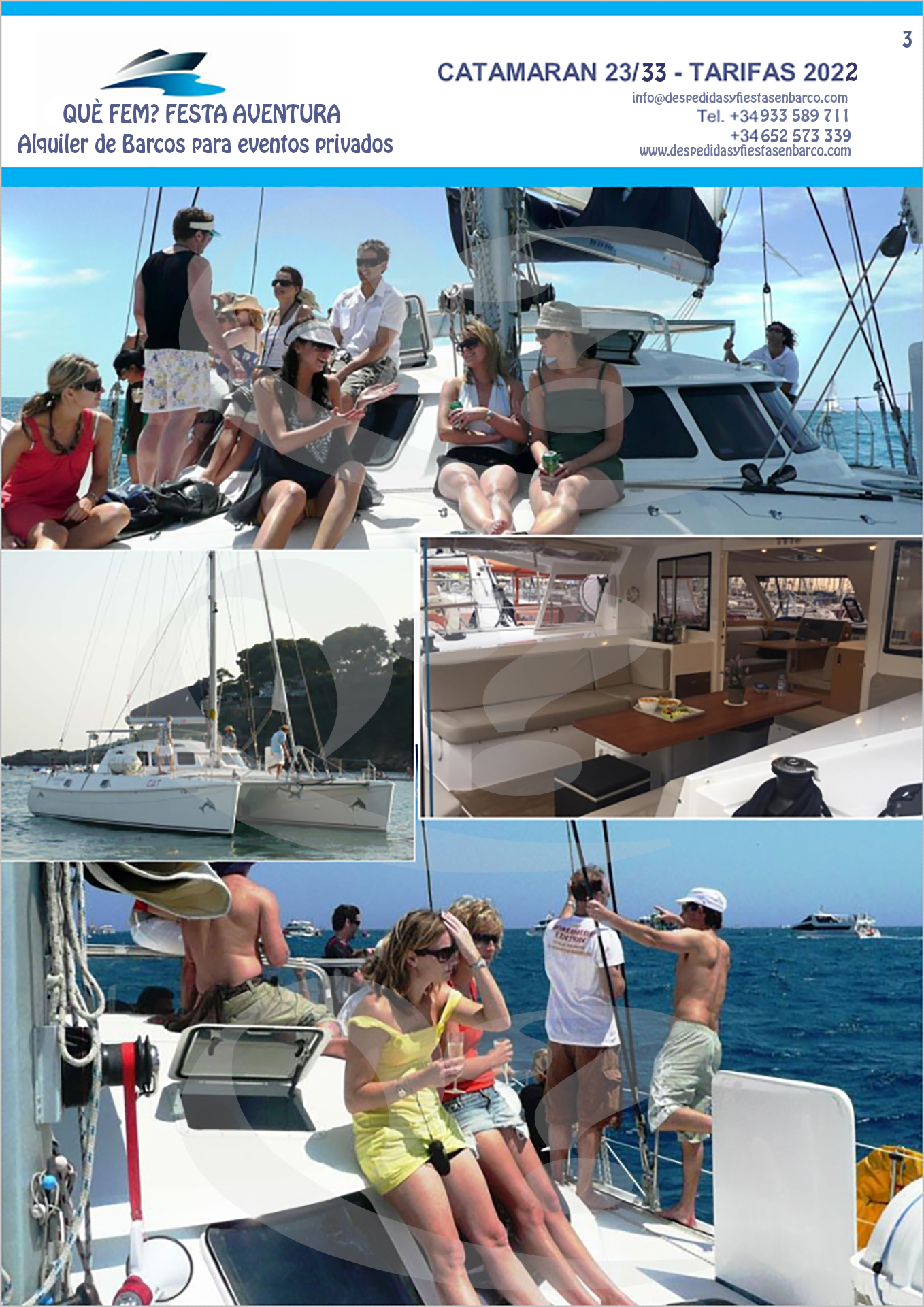 Alquiler de Barco Catamarán en Barcelona, ideal para grupos de despedida de soltera y soltero, cumpleaños y grupos de empresa