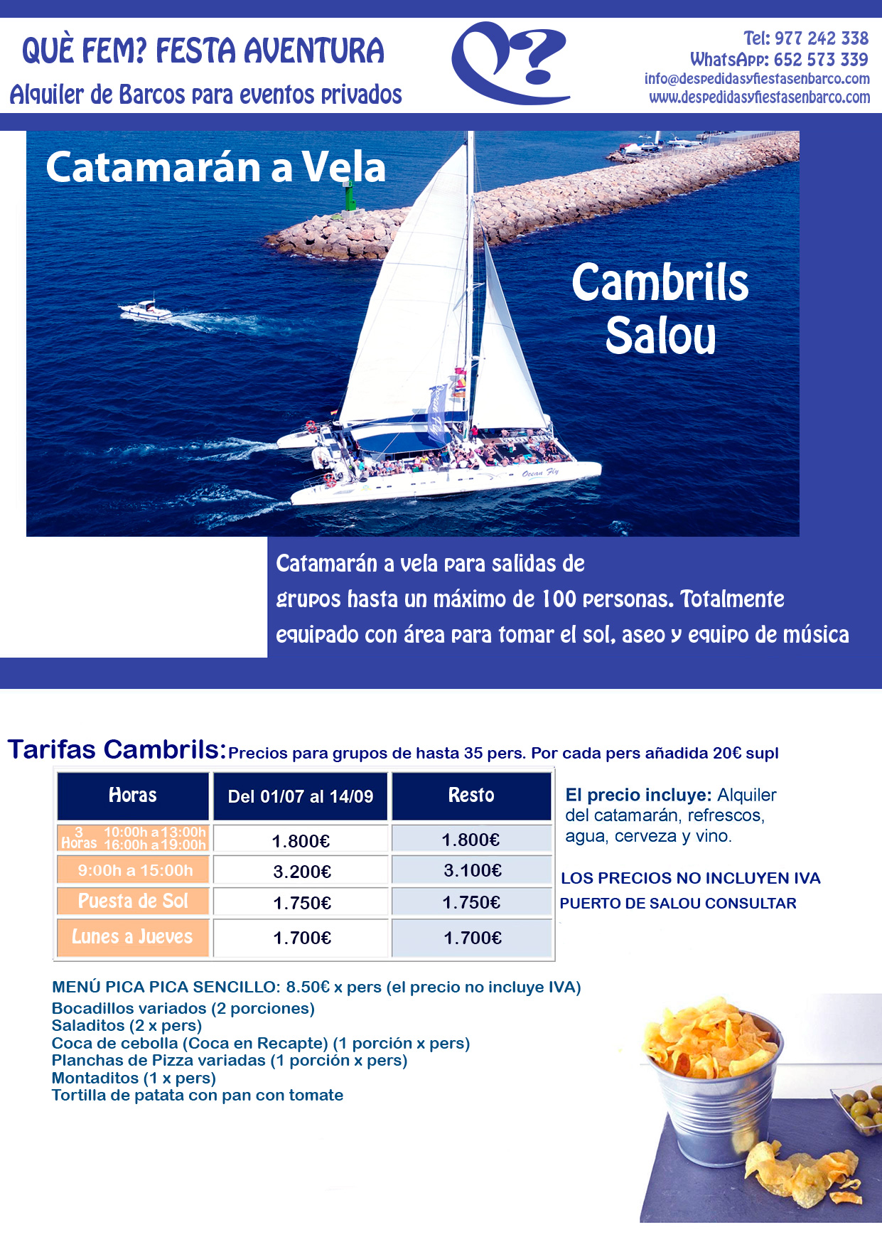 Alquiler de Barcos para fiestas privadas en Tarragona, Salou y Cambrils