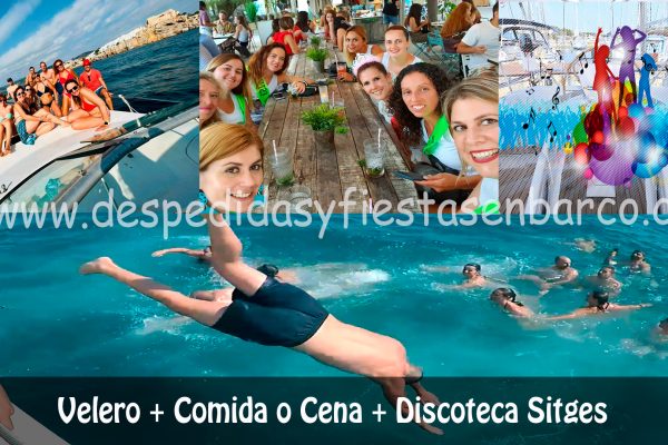 Velero+Comida+Discoteca-Sitges2 Comida para grupos con velero privado en Sitges, grupos de celebración cenas y veleros privados, fiestas en barco