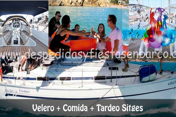 Velero+Comida+Tardeo-Sitges2 Fiesta de tardeo en Sitges, fiestas en barco Sitges, Fiestas grupos de celebración en barco privado Sitges